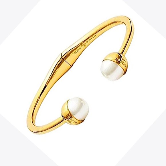 Tory Burch Jewelry - Tory Burch Gold Plated Pearl Hinge Bracelet Cuff